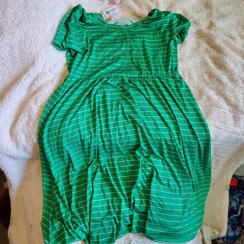 LuLaRoe Green and White Striped Maxi Dress